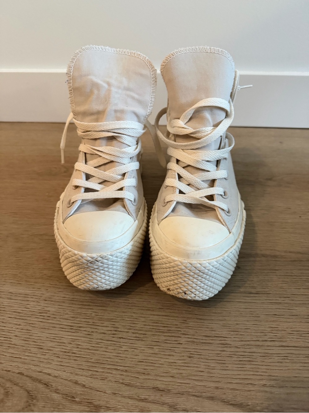 Canvas High-Top Platform Sneakers - Cream